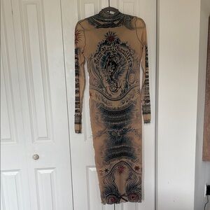 Jean Paul Gaultier Beige and Black Long Sleeve Dress